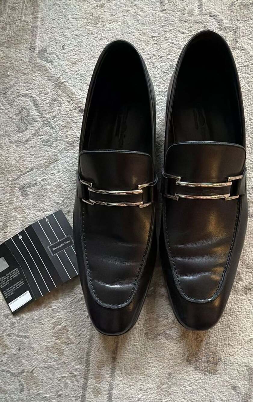 Ermenegildo Zegna Loafers Size 8.5 Black Leather Bit Dress Shoes